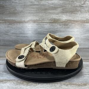 Aetrex Womens Jillian Adjustable Braided Cream Leather Orthotic Sandals Size 8.5